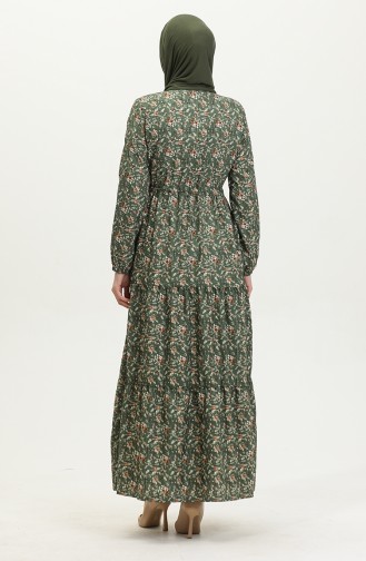 Robe à Motifs Roses 0401-03 Khaki 0401-03