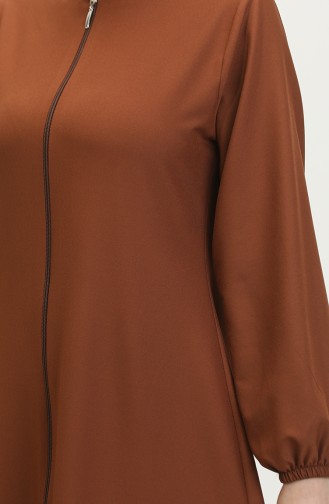Elastic Sleeve Zippered Plain Abaya 1013-01 Brown 1013-01