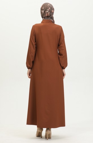 Elastic Sleeve Zippered Plain Abaya 1013-01 Brown 1013-01