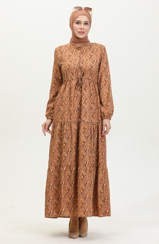 Robe à Motifs Roses 0401-02 Marron 0401-02