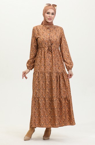 Robe à Motifs Roses 0401-02 Marron 0401-02