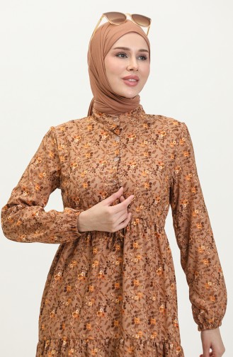 Robe à Motifs Roses 0401-02 Marron 0401-02