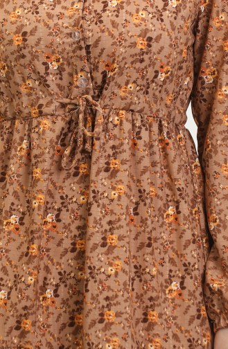 Robe à Motifs Roses 0401-02 Marron 0401-02