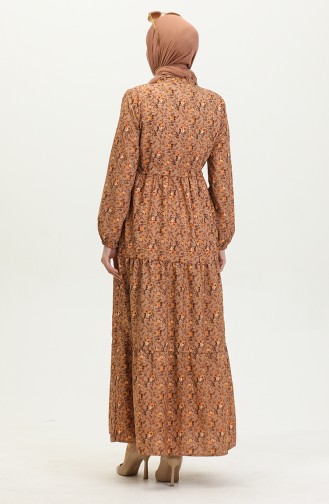 Robe à Motifs Roses 0401-02 Marron 0401-02