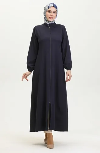 Abaya Plaine A Fermeture Et Extrémité Des Manches Elastiques 1013-03 Bleu Marine 1013-03