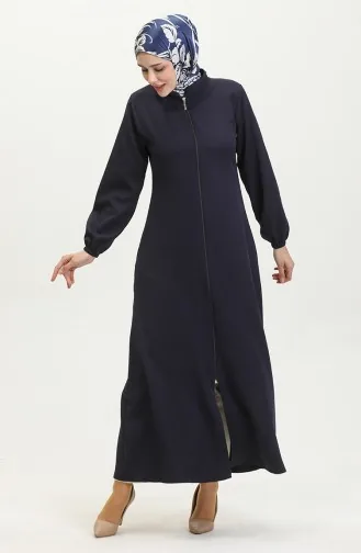 Abaya Plaine A Fermeture Et Extrémité Des Manches Elastiques 1013-03 Bleu Marine 1013-03