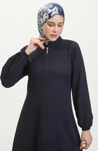 Abaya Plaine A Fermeture Et Extrémité Des Manches Elastiques 1013-03 Bleu Marine 1013-03