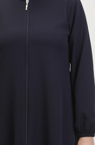 Elastic Sleeve Zippered Plain Abaya 1013-03 Dark Blue 1013-03
