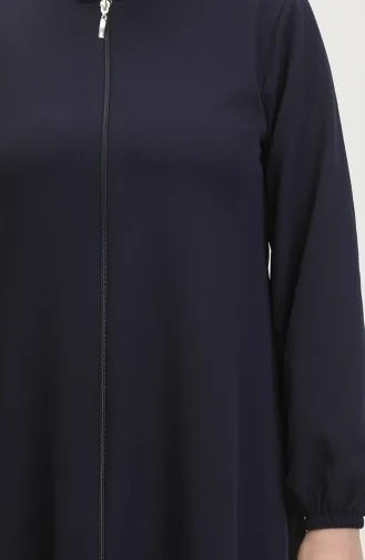 Abaya Plaine A Fermeture Et Extrémité Des Manches Elastiques 1013-03 Bleu Marine 1013-03
