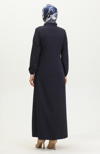 Elastic Sleeve Zippered Plain Abaya 1013-03 Dark Blue 1013-03