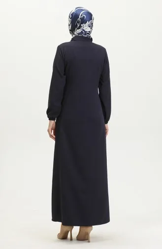 Abaya Plaine A Fermeture Et Extrémité Des Manches Elastiques 1013-03 Bleu Marine 1013-03