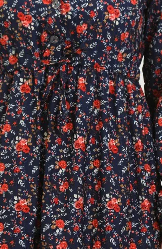 Kleid Mit Rosenmuster 0401-04 Marineblau 0401-04