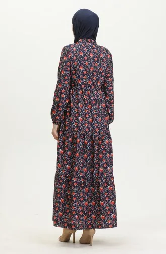 Kleid Mit Rosenmuster 0401-04 Marineblau 0401-04