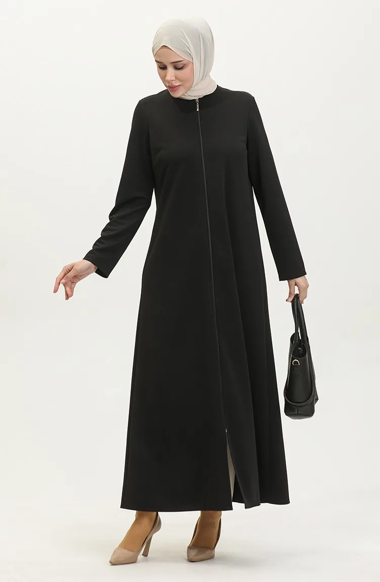 Front Zippered Double Abaya 2028-01 Black 2028-01