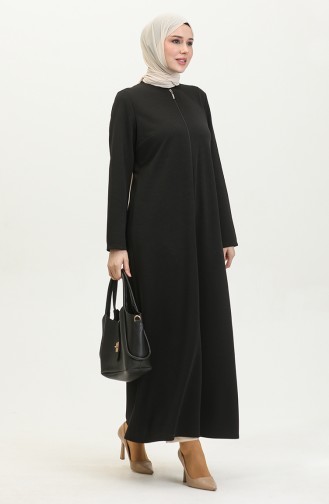 Front Zippered Double Abaya 2028-01 Black 2028-01