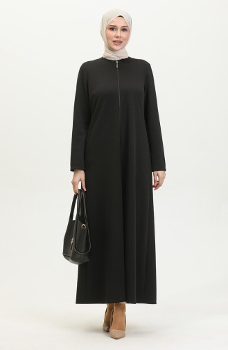 Front Zippered Double Abaya 2028-01 Black 2028-01