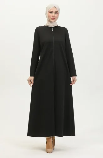 Front Zippered Double Abaya 2028-01 Black 2028-01