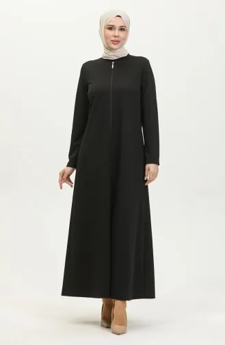 Front Zippered Double Abaya 2028-01 Black 2028-01