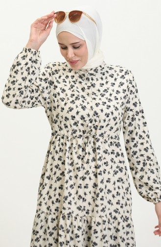 Robe A Motifs Fleur 0402-01 Beige Noir 0402-01