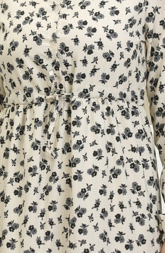 Robe A Motifs Fleur 0402-01 Beige Noir 0402-01