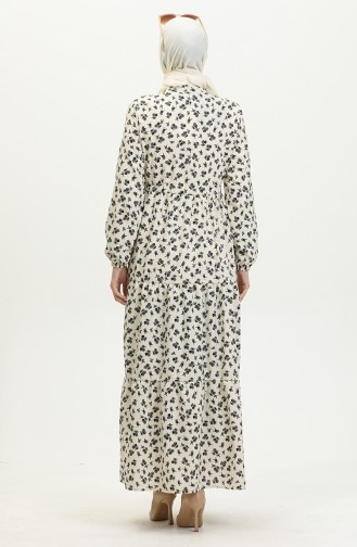 Robe A Motifs Fleur 0402-01 Beige Noir 0402-01
