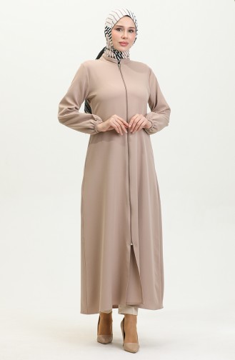 Elastic Sleeve Zippered Plain Abaya 1013-02 Mink 1013-02