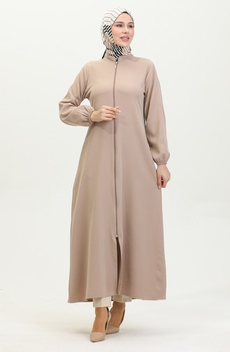 Elastic Sleeve Zippered Plain Abaya 1013-02 Mink 1013-02
