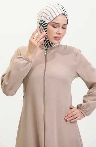 Elastic Sleeve Zippered Plain Abaya 1013-02 Mink 1013-02