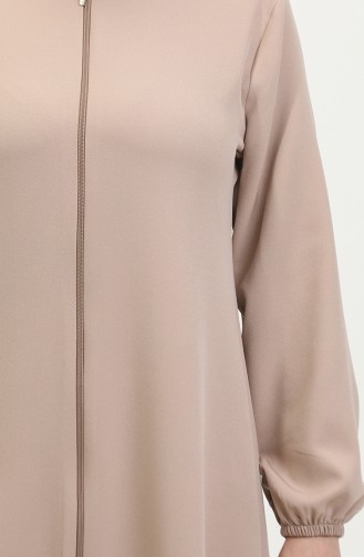 Elastic Sleeve Zippered Plain Abaya 1013-02 Mink 1013-02