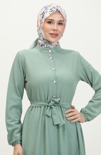 Robe A Ceinture Et Froufrous Demi Boutonné 0404-04 Vert 0404-04
