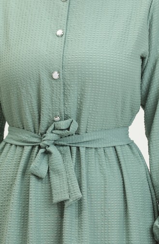 Robe A Ceinture Et Froufrous Demi Boutonné 0404-04 Vert 0404-04
