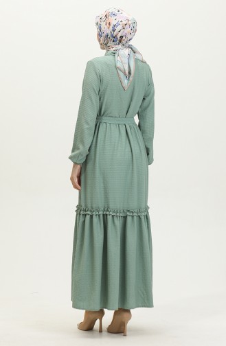 Robe A Ceinture Et Froufrous Demi Boutonné 0404-04 Vert 0404-04