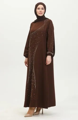 Avondjurk Met Steenprint 0407-04 Bruin 0407-04