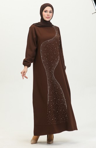 Abendkleid Mit Steinmuster 0407-04 Braun 0407-04