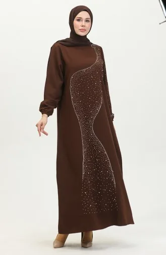 Avondjurk Met Steenprint 0407-04 Bruin 0407-04
