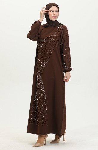 Abendkleid Mit Steinmuster 0407-04 Braun 0407-04