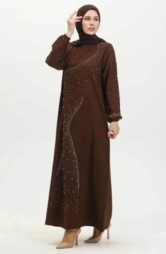 Avondjurk Met Steenprint 0407-04 Bruin 0407-04