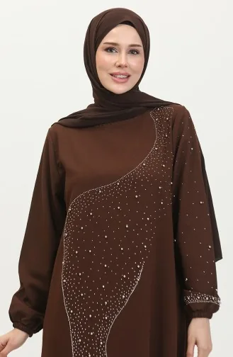 Avondjurk Met Steenprint 0407-04 Bruin 0407-04