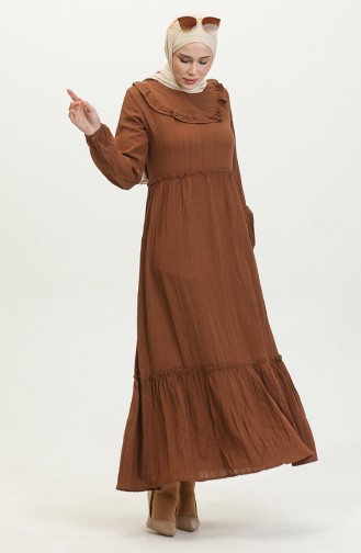 Robe Droite à Volants 0405-03 Marron 0405-03