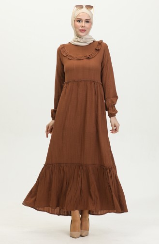 Robe Droite à Volants 0405-03 Marron 0405-03