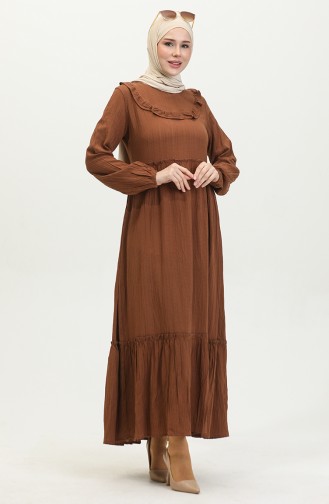 Robe Droite à Volants 0405-03 Marron 0405-03