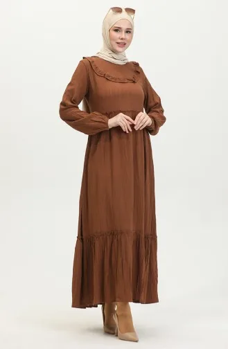 Robe Droite à Volants 0405-03 Marron 0405-03