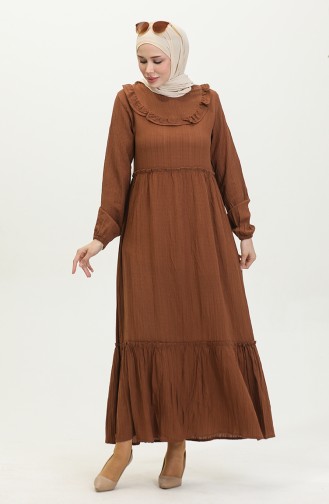 Robe Droite à Volants 0405-03 Marron 0405-03