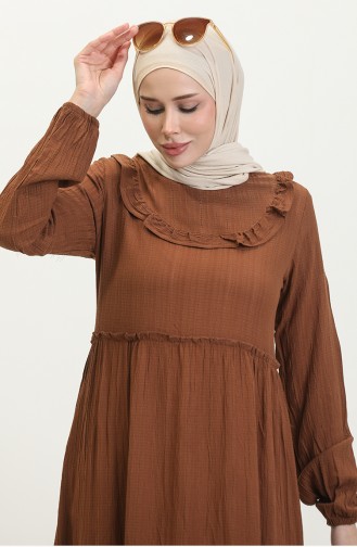 Robe Droite à Volants 0405-03 Marron 0405-03