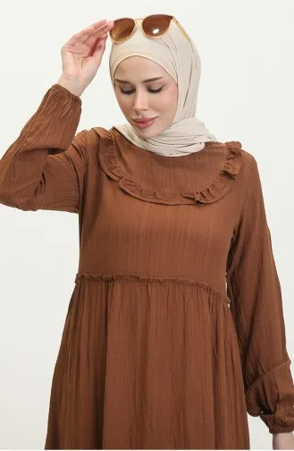 Robe Droite à Volants 0405-03 Marron 0405-03