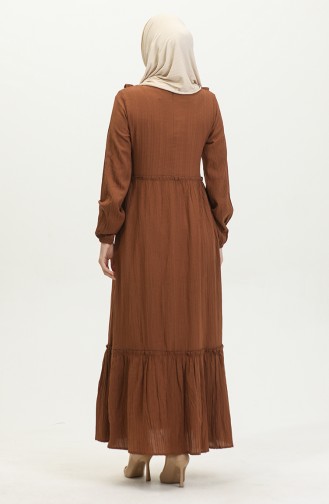 Robe Droite à Volants 0405-03 Marron 0405-03