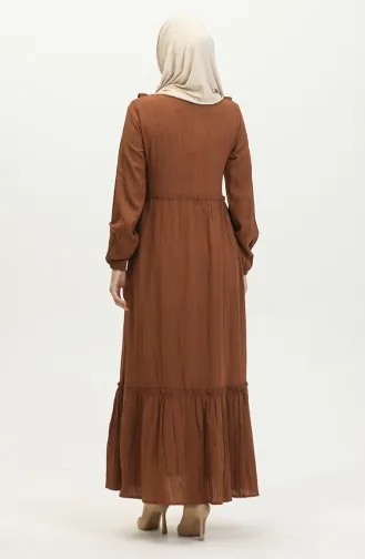 Robe Droite à Volants 0405-03 Marron 0405-03