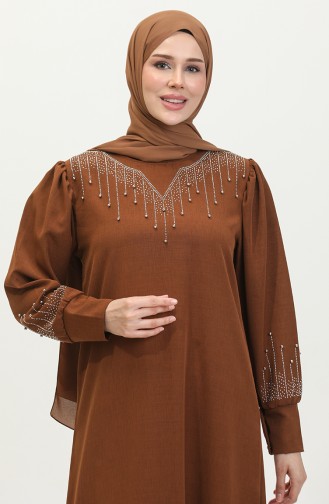 Steinbedrucktes Kleid 0406-01 Braun 0406-01