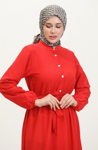 Halb Geknöpftes Rüschenkleid Mit Gürtel 0404-01 Rot 0404-01