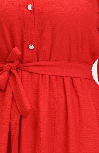 Halb Geknöpftes Rüschenkleid Mit Gürtel 0404-01 Rot 0404-01
